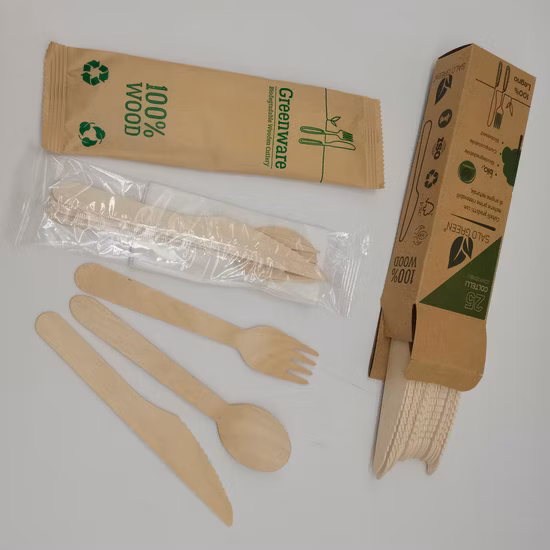 Birch Disposable Wooden Cutlery Spoons Knife Fork for Desserts