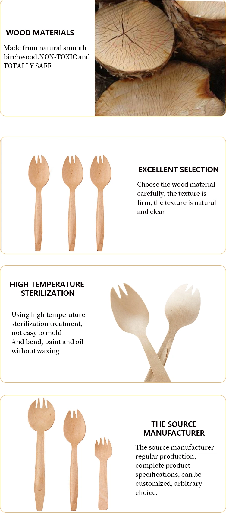 Eco-Friendly Disposable Cutlery 146mm Wooden Spork