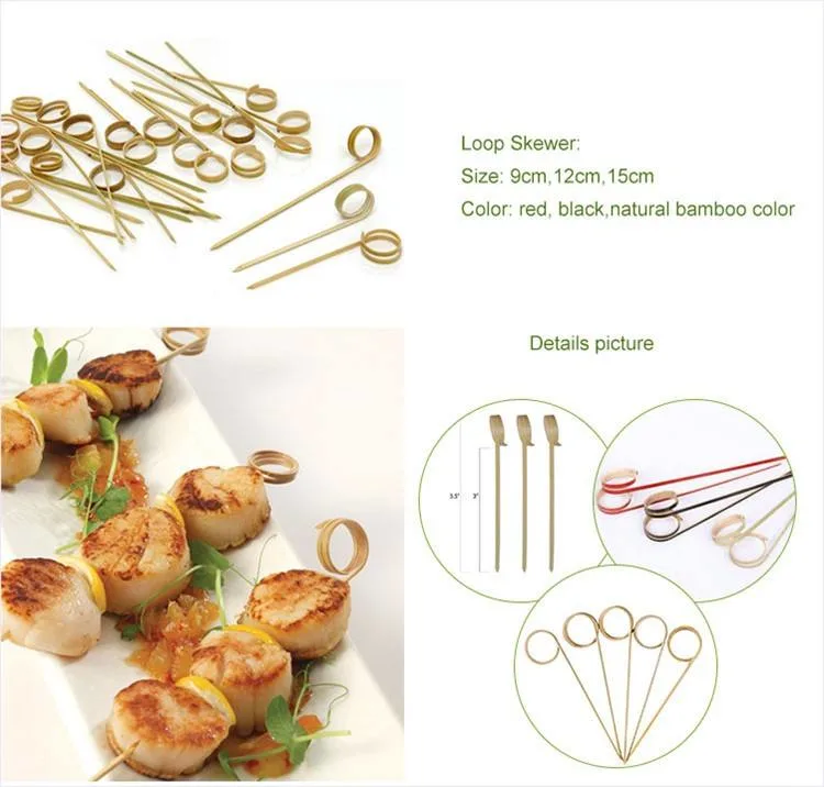 Wooden Flower Bead Bamboo Cocktail Picks Skewers Stick with Logo Printing